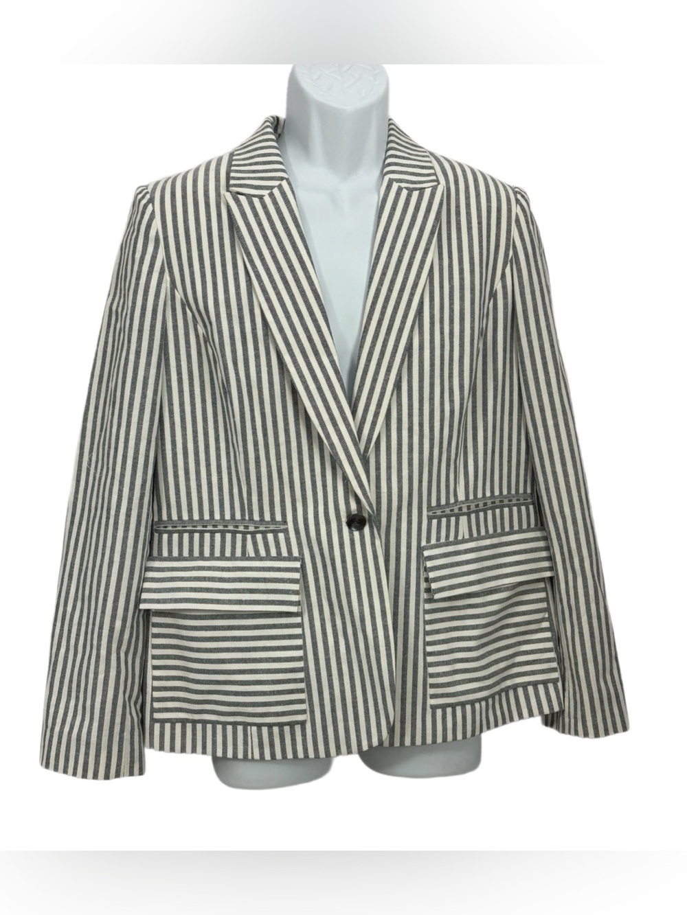 CREMIEUX NWOT Long Sleeve Dark Gray Striped 1-Button Lined Blazer Size 12